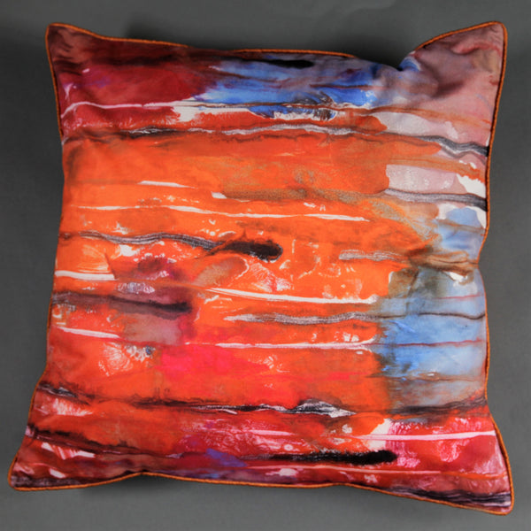 Orange, Red and Blue Abstract Velvet Cushion Cover - Jackdaw Living