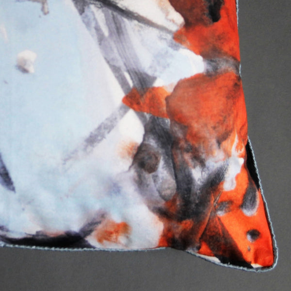 Pale Blue and Orange Abstract Velvet Cushion Cover - Jackdaw Living