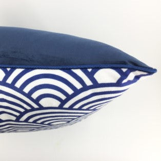 Chinoiserie Blue Waves Velvet Cushion Cover - Jackdaw Living