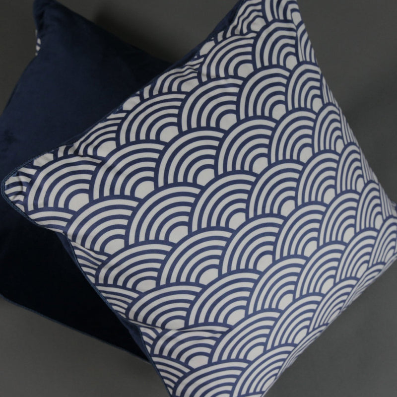 Chinoiserie Blue Waves Velvet Cushion Cover - Jackdaw Living