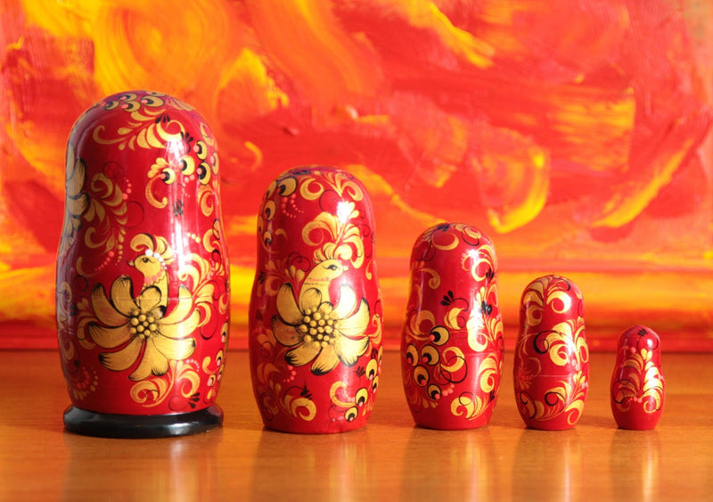 Matryoshka Nesting Dolls Decorated with the Russian Folk Tale 'Firebird' - Jackdaw Living