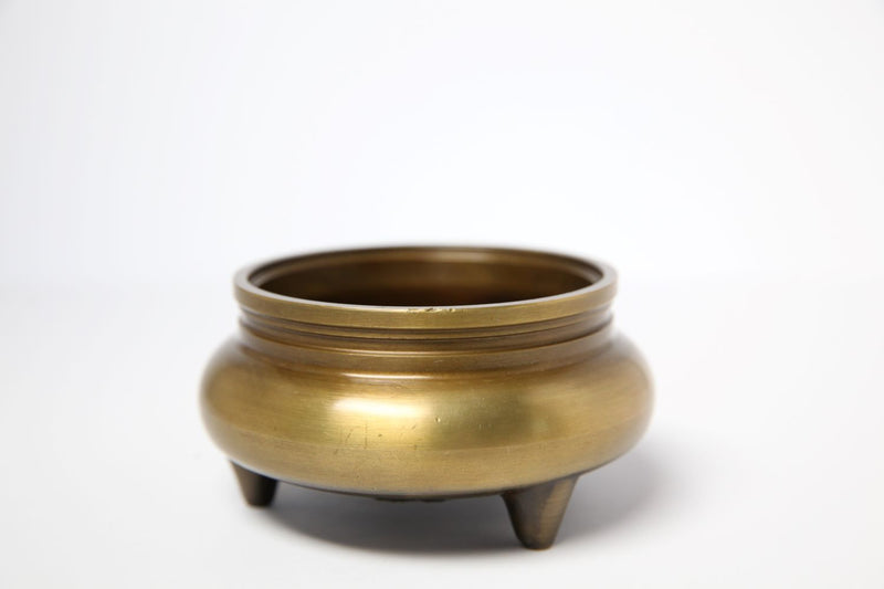 Three Legged Chinese Brass Censer with Cloud Fretwork Lid - Jackdaw Living