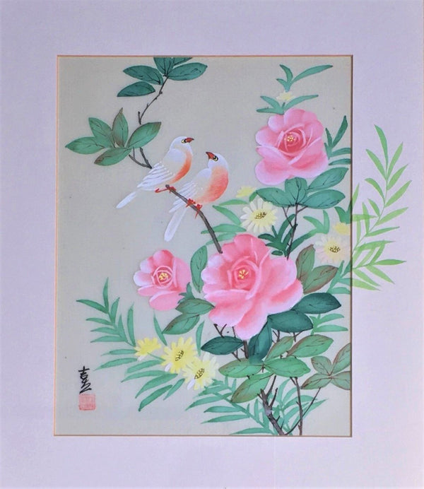 Vintage Golden Finch & Plum Blossom Silk Painting by artist Wong Qui Sang - Jackdaw Living