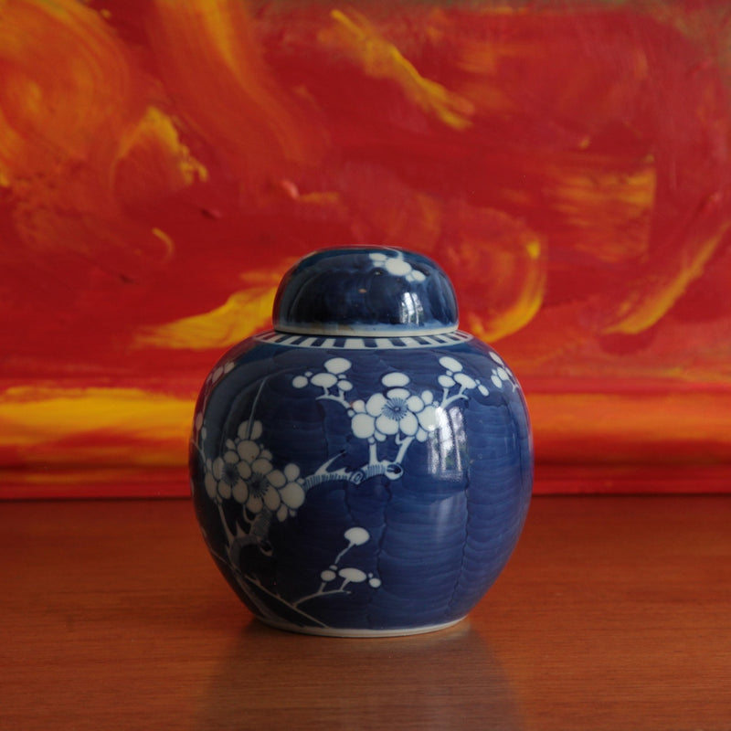 Vintage Hand Painted Oriental Blue and White Porcelain Ginger Jar - Jackdaw Living