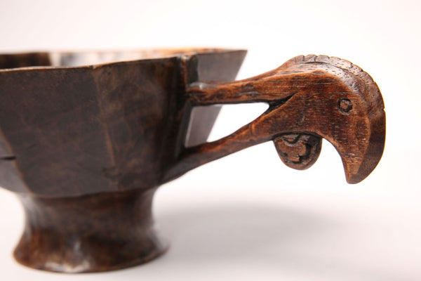 Vintage Handmade Bowl with Carved Chickens Head Handle - Jackdaw Living