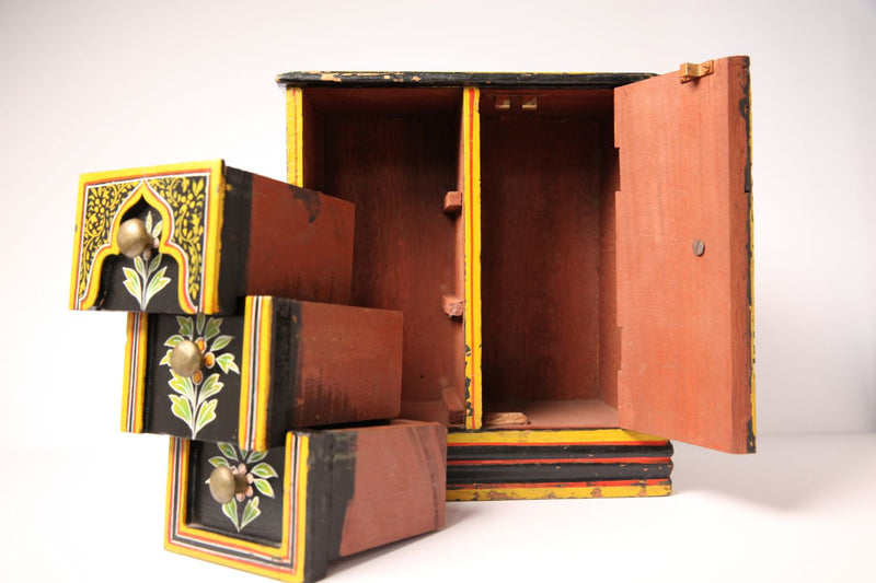 Vintage Indian Handmade Painted Mini Cupboard - Jackdaw Living