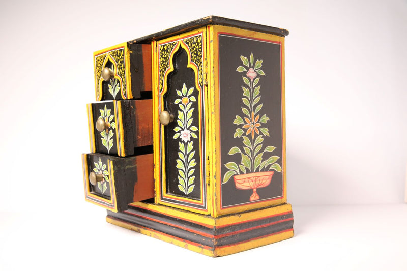 Vintage Indian Handmade Painted Mini Cupboard - Jackdaw Living