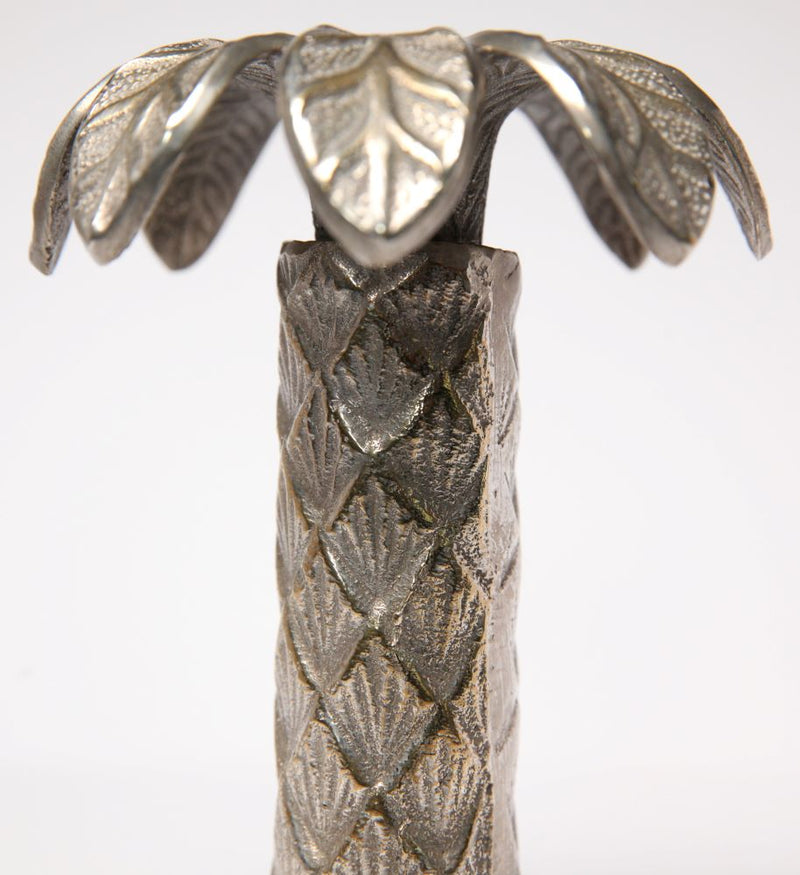 Vintage White Cast Metal Palm Tree Candle Stick - Jackdaw Living