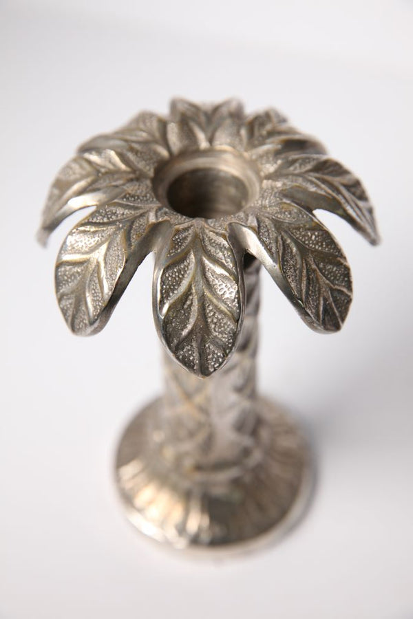 Vintage White Cast Metal Palm Tree Candle Stick - Jackdaw Living